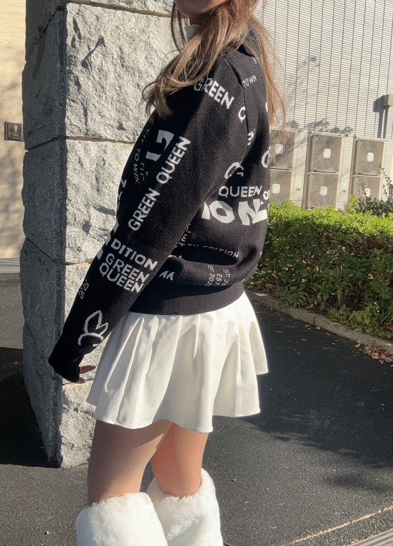 GREEN QUEEN 総柄ハーフジップセーター 