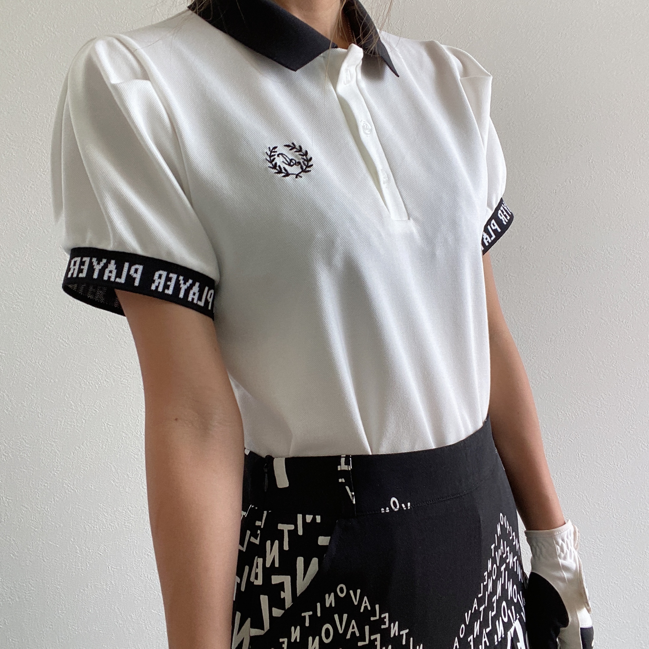 袖ロゴパフスリーブポロ white