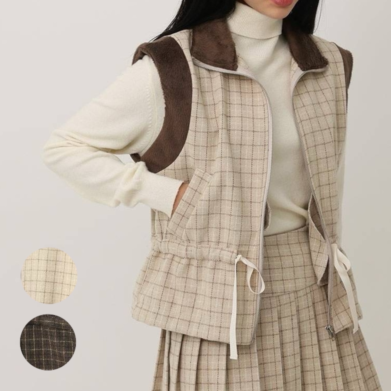 【SETUP対応】チェックウールプリーツスカート