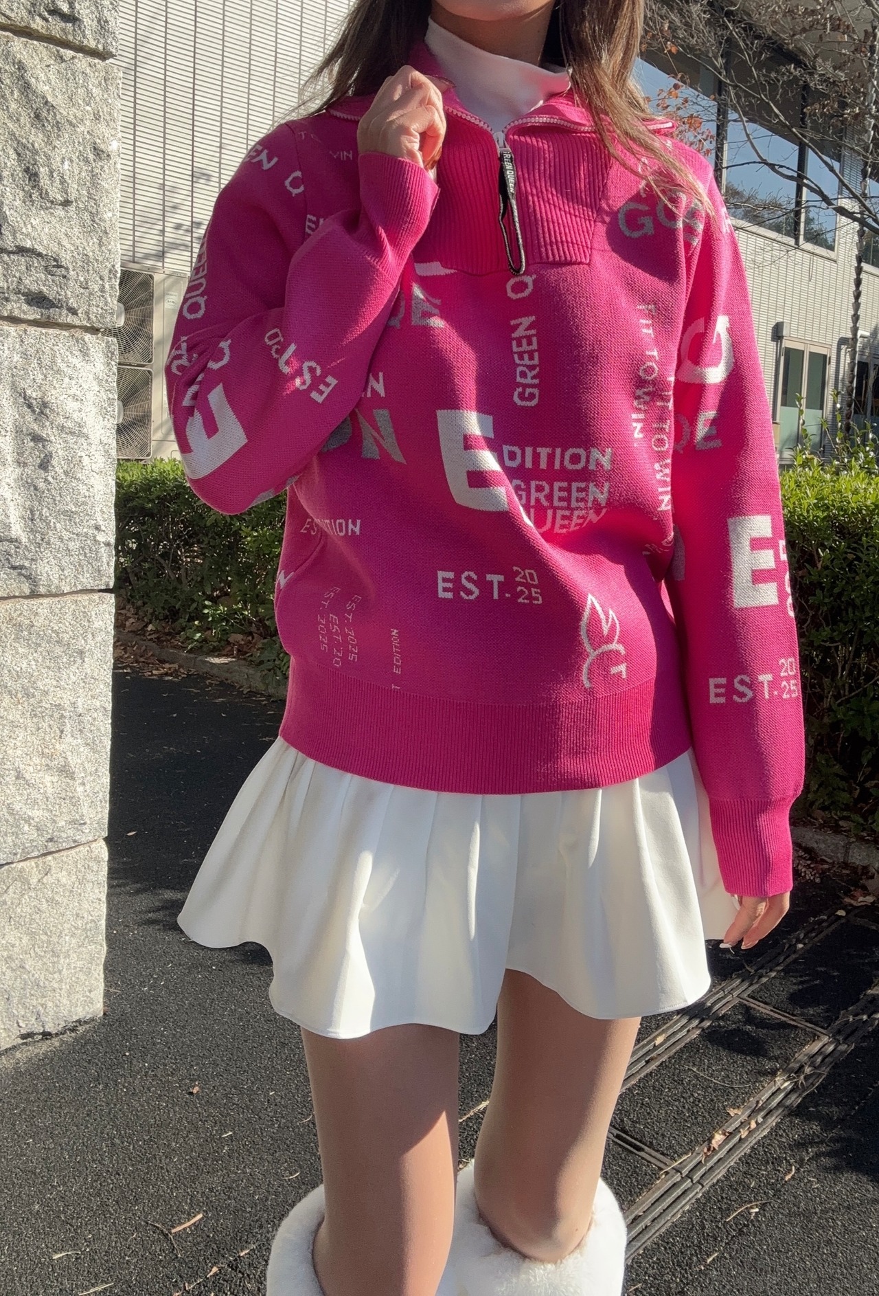 GREEN QUEEN 総柄ハーフジップセーター 