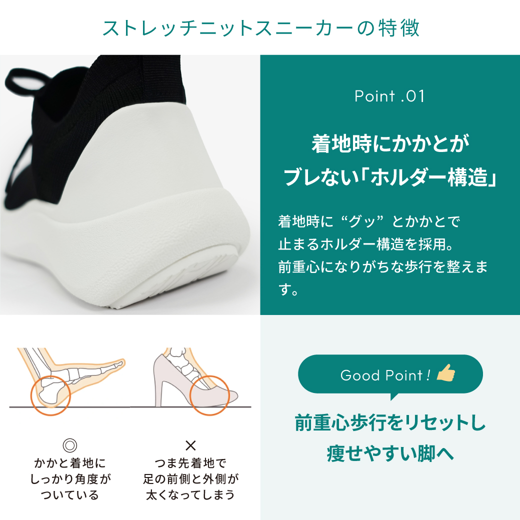 ストレッチニットスニーカー ブラック/ホワイト サイズ: レディースS（~22.5cm）