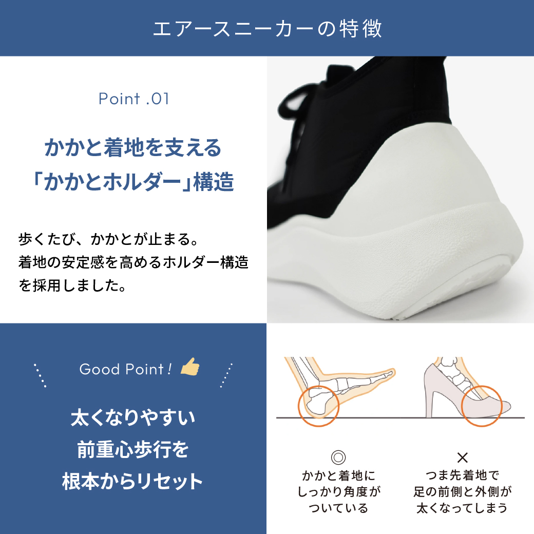 【即納】エアースニーカー ブラック/ホワイト サイズ: レディースS（~23.0cm）