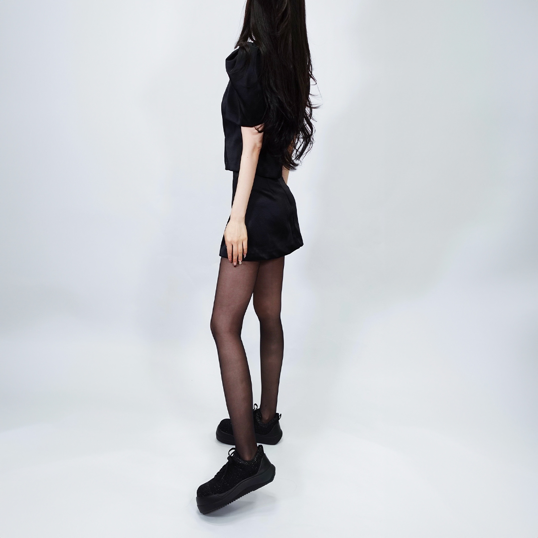 ストレッチニットスニーカー ブラックラメ/ブラック サイズ: レディースS（~22.5cm）