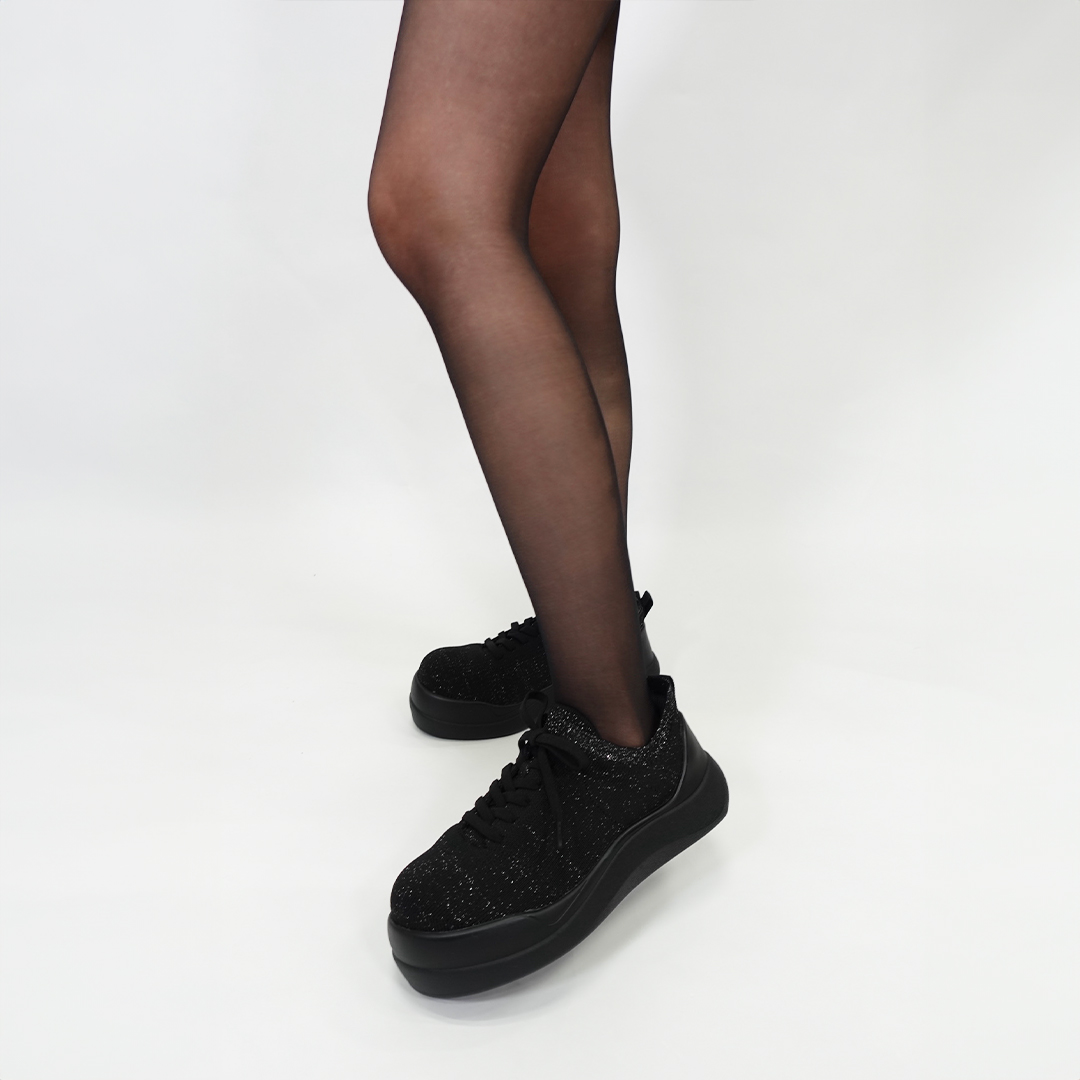 ストレッチニットスニーカー ブラックラメ/ブラック サイズ: レディースS（~22.5cm）