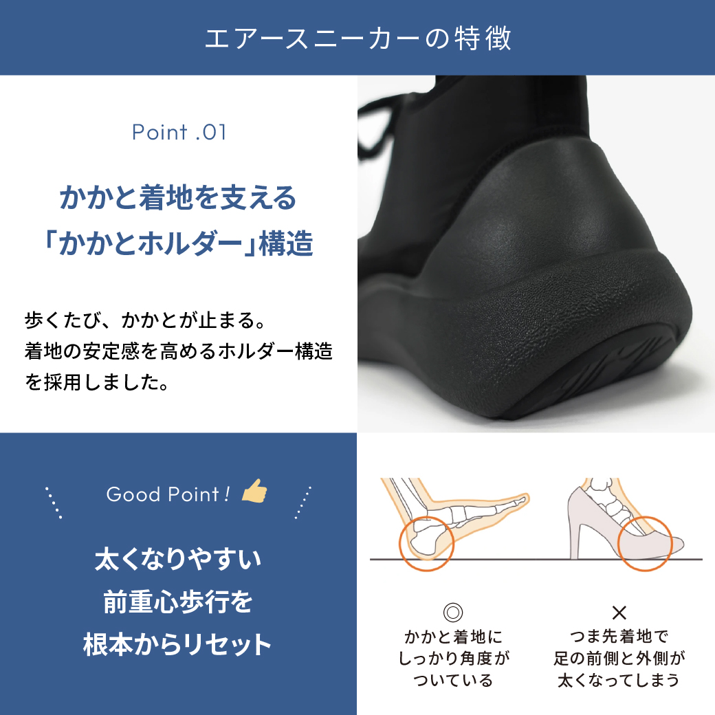 【即納】エアースニーカー ブラック/ブラック サイズ: レディースS（~23.0cm）