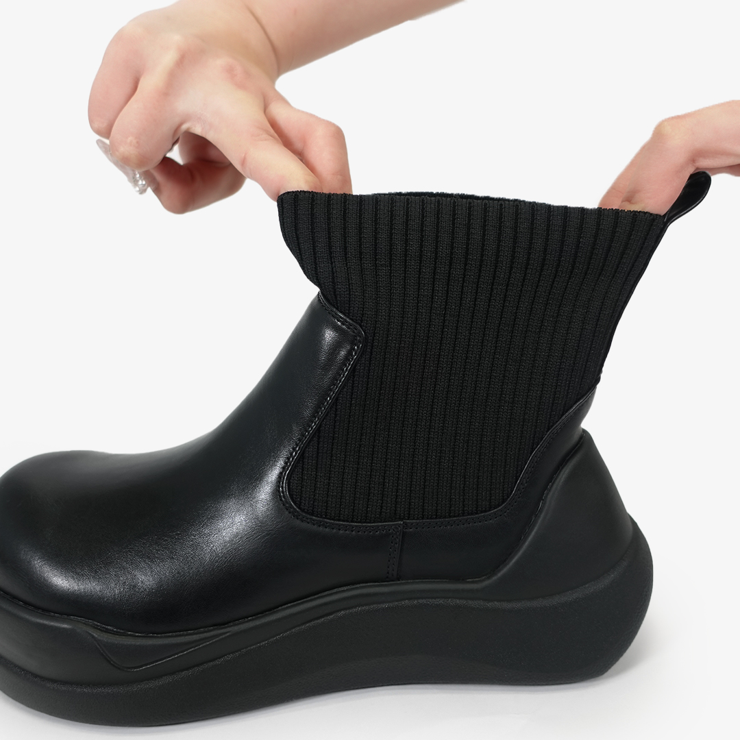 リブニットスニーカーブーツ ブラック/ブラック サイズ: レディースS（~22.5cm）