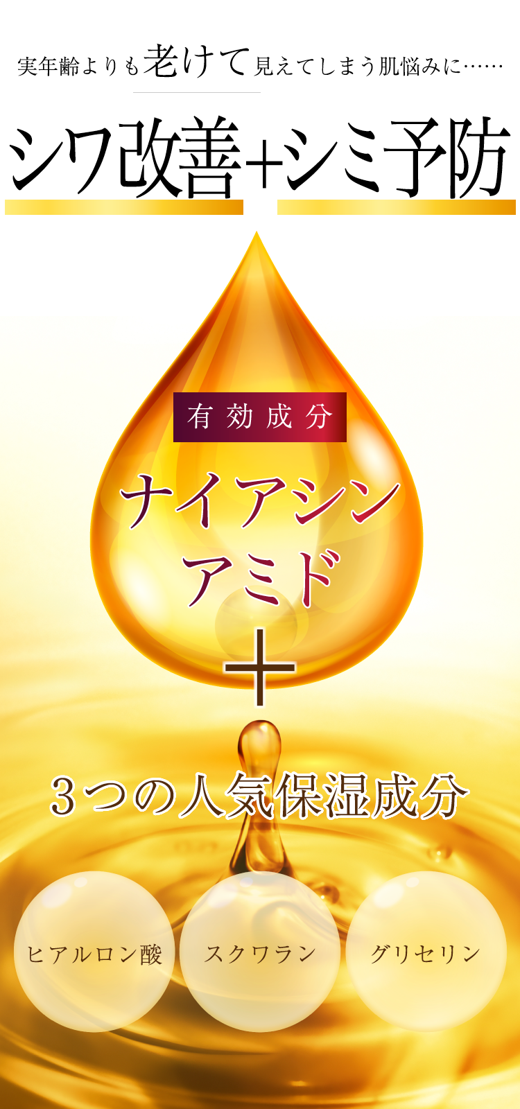 有効成分ナイアシンアミド＋3つの人気保湿成分配合