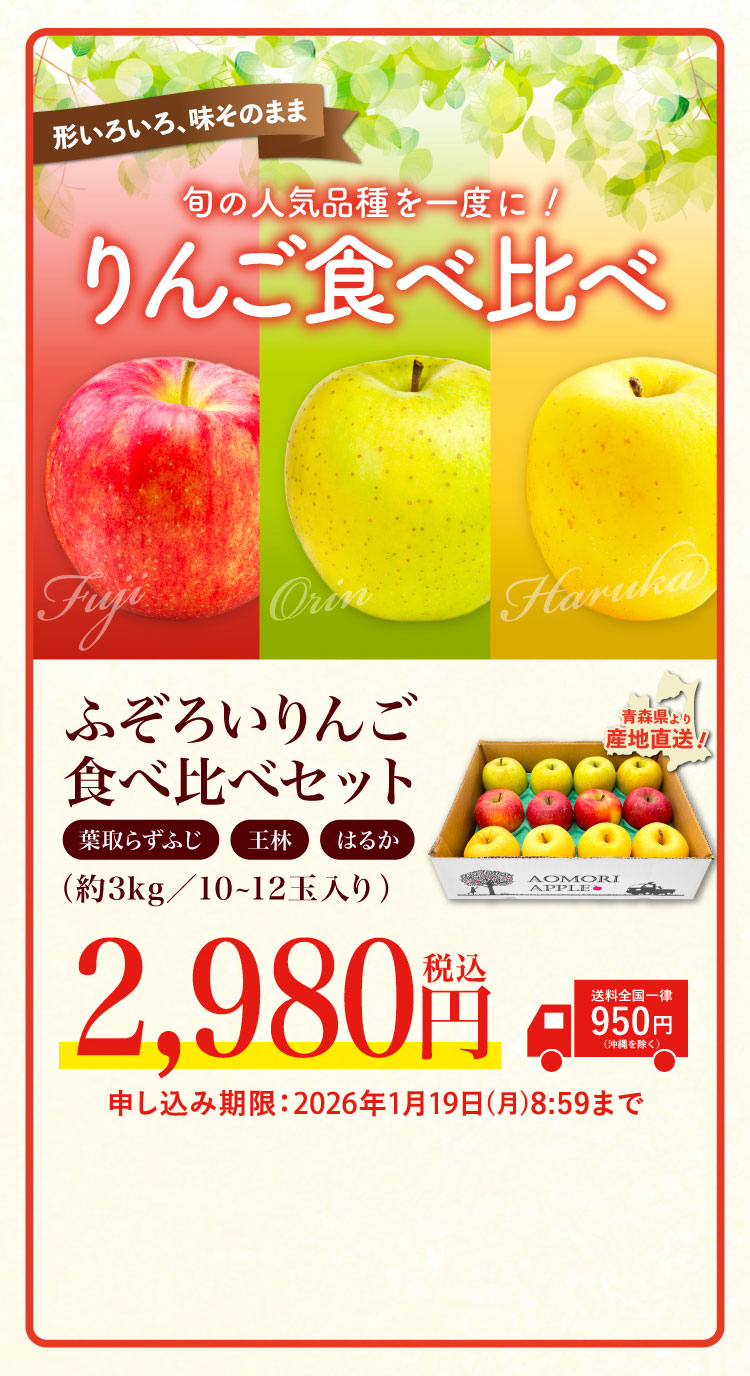 【産地直送】ふぞろいりんご食べ比べセット（青森県産）