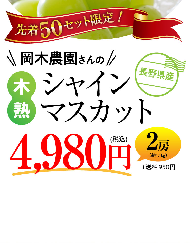 【産地直送】岡木農園さんの『木熟シャインマスカット』（長野県産）