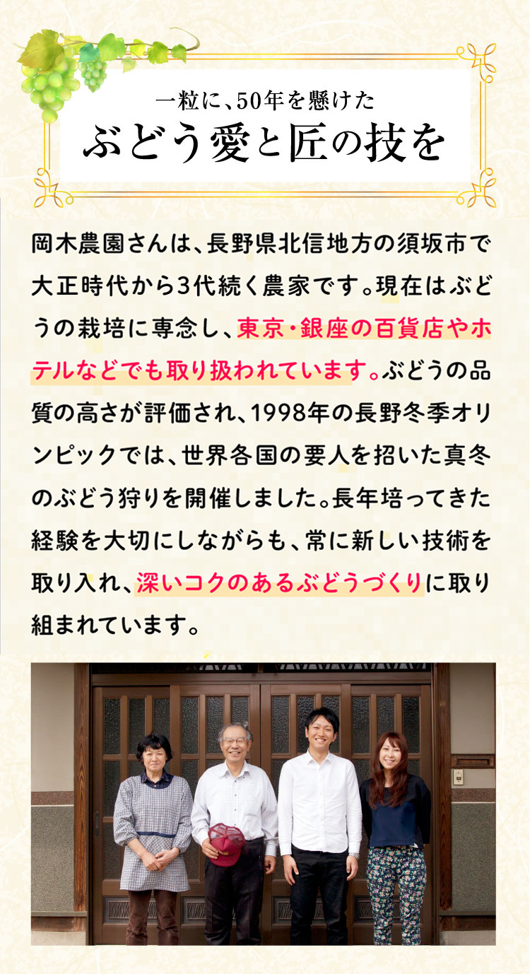 【産地直送】岡木農園さんの『木熟シャインマスカット』（長野県産）