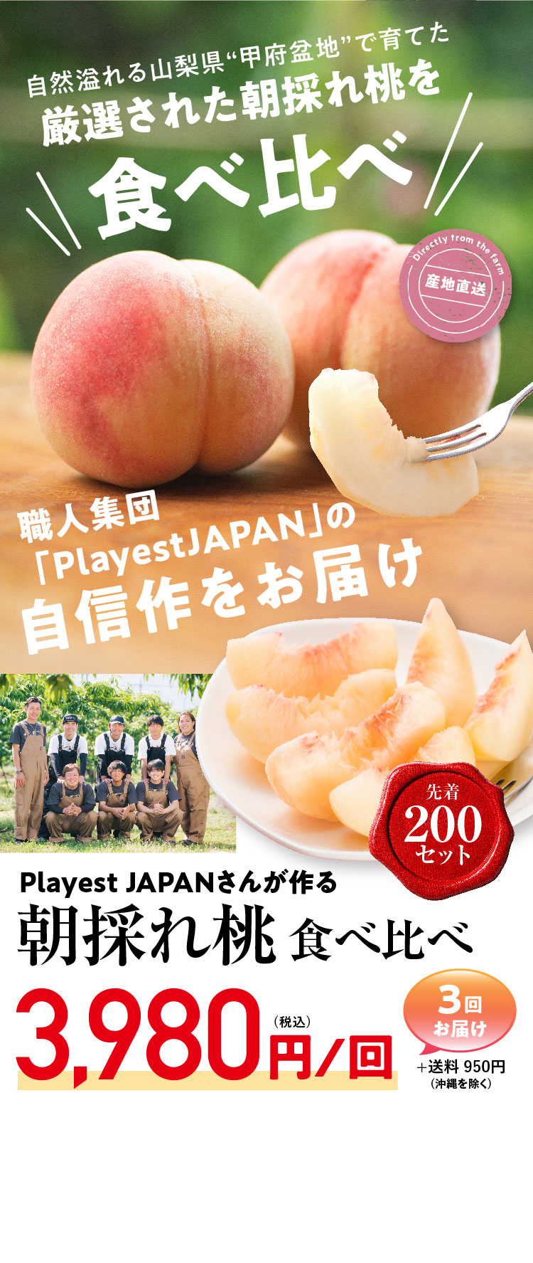 【産地直送】Playest JAPANさんが作る『朝採れ桃 食べ比べ』3回セット（山梨県産）