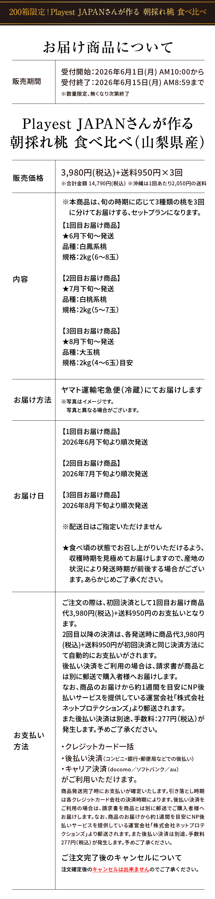 【産地直送】Playest JAPANさんが作る『朝採れ桃 食べ比べ』3回セット（山梨県産）