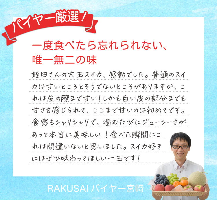 追加販売【バイヤー厳選】蛭田さんの大玉スイカ「夏のぜいたく」（神奈川県産）
