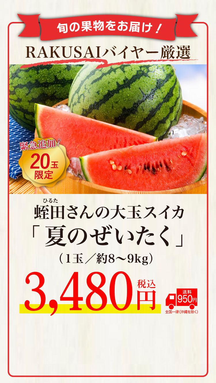 追加販売【バイヤー厳選】蛭田さんの大玉スイカ「夏のぜいたく」（神奈川県産）