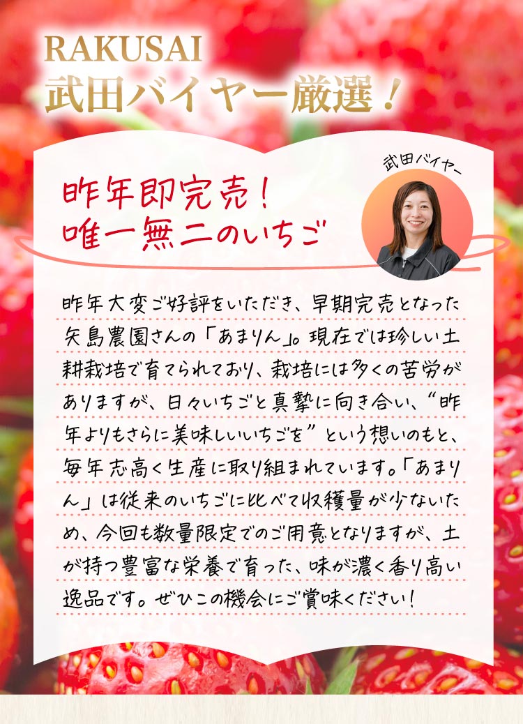【産地直送】矢島農園さんのいちご『彩のあまりん』（埼玉県産）
