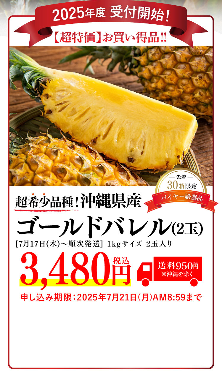 【バイヤー厳選】超希少品種パイン！ゴールドバレル（沖縄県産）