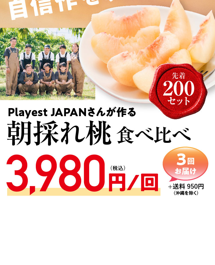 【産地直送】Playest JAPANさんが作る『朝採れ桃 食べ比べ』3回セット（山梨県産）