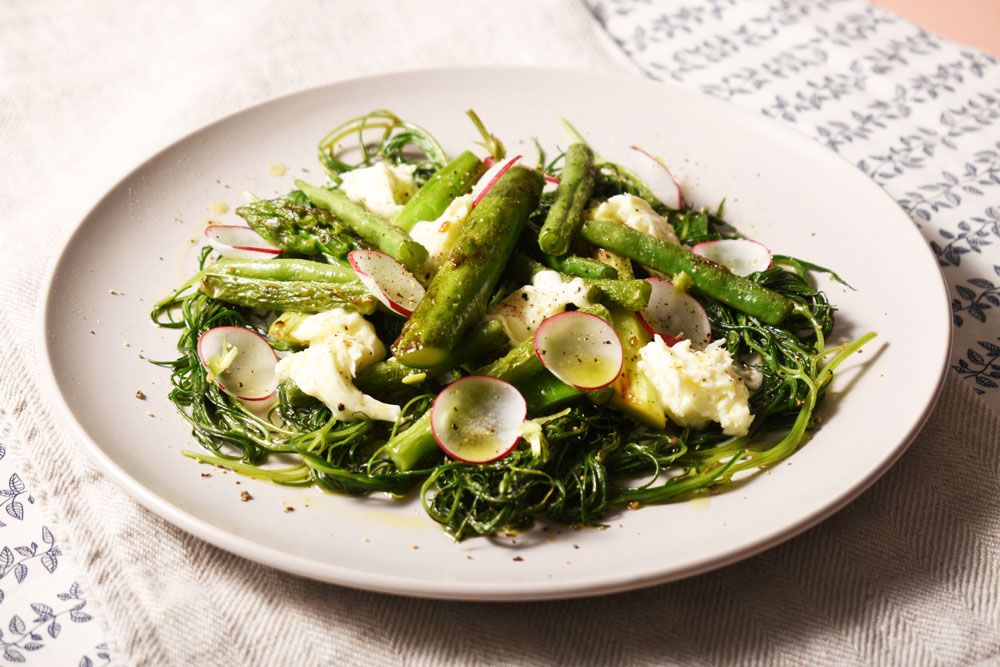 3種の緑の焼き野菜とモッツァレラのサラダ