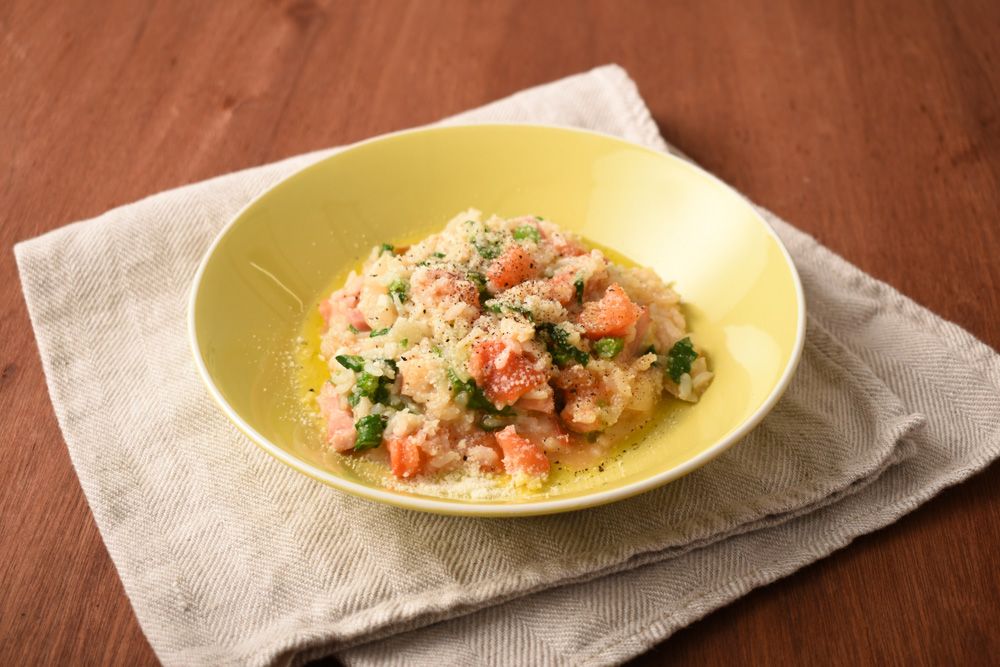 サラダオニオンと菜の花のトマトリゾット