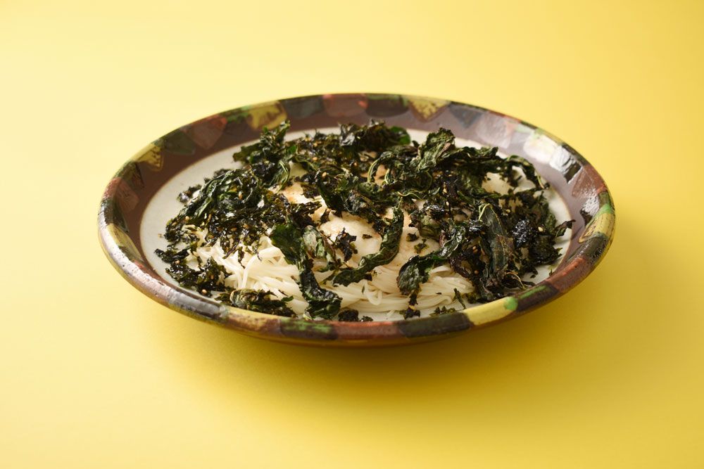 焼きモロヘイヤと韓国海苔の素麺