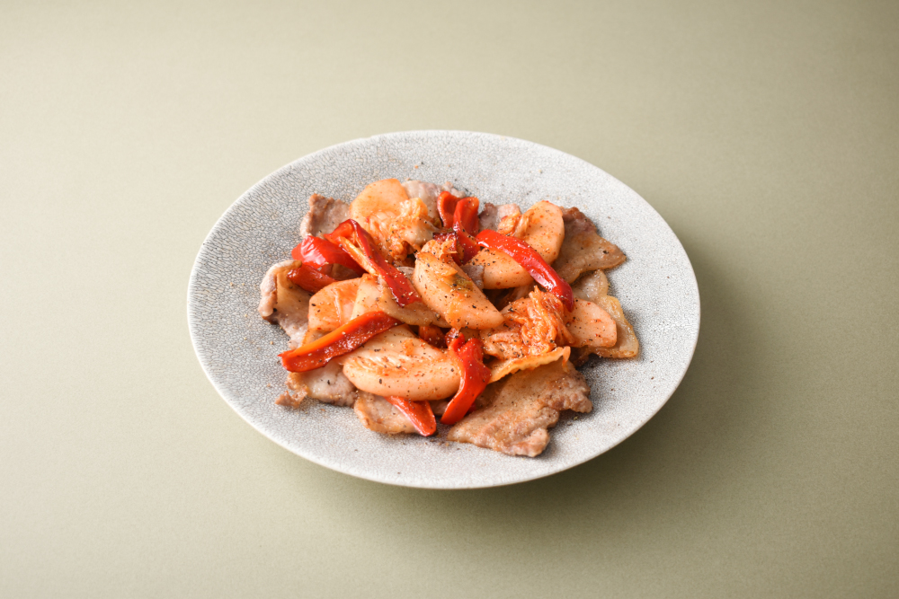 豚バラ肉のソテー梨キムチ添え