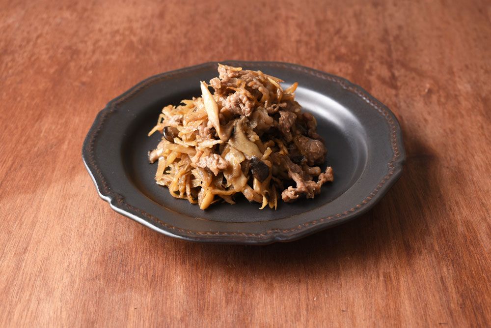 高原ひらたけと新ごぼうの牛しぐれ煮