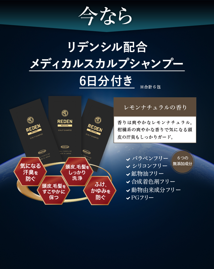 育毛剤と一緒に使えるメディカルシャンプー6日分付き