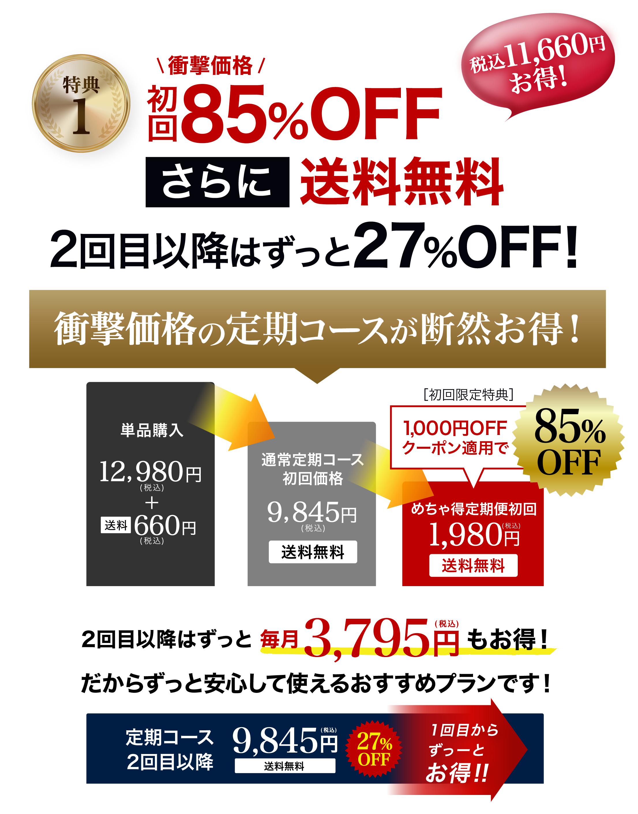 特典１初回9,845円(税込)2回目以降もずっと9,845円(税込)