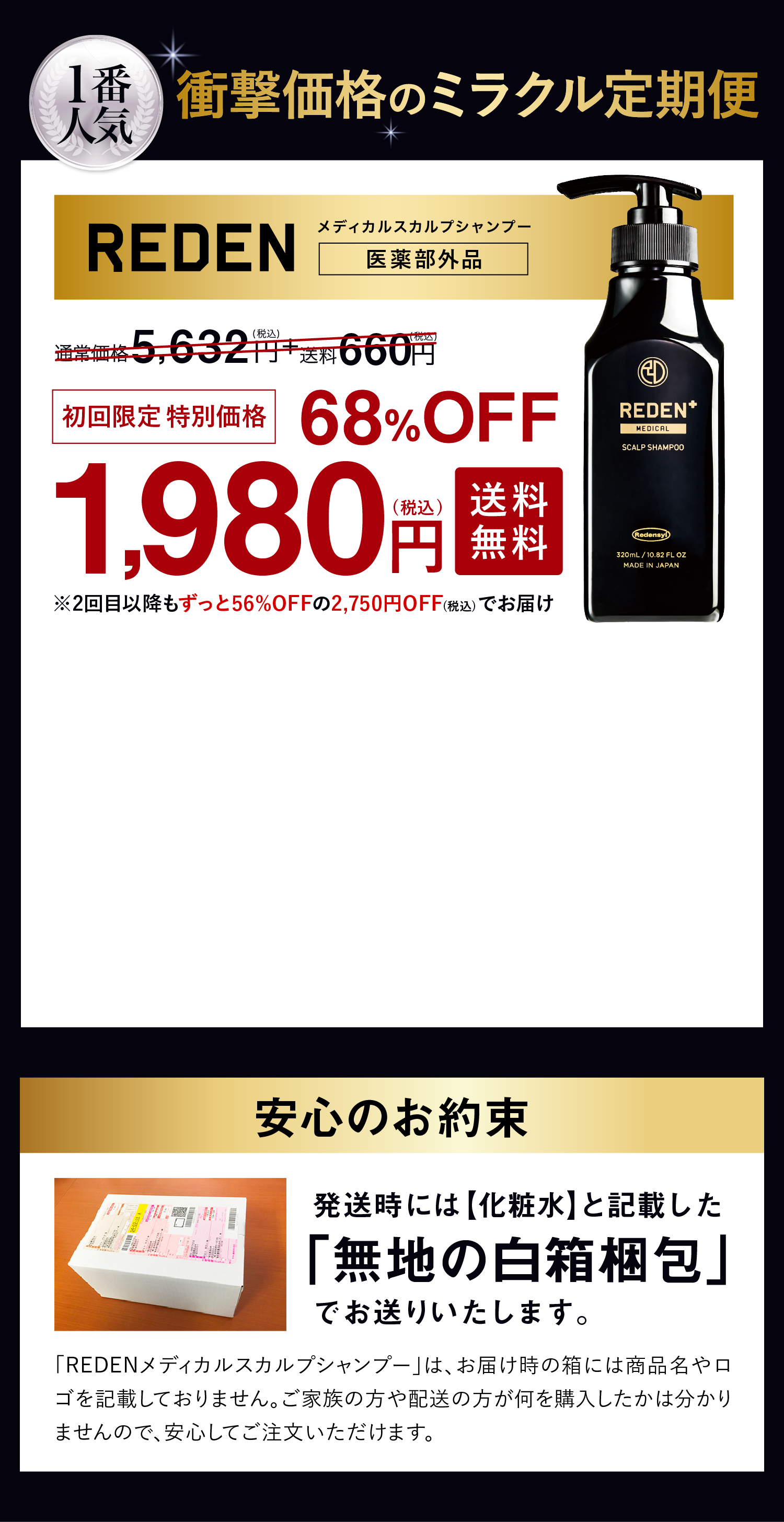 1番人気 衝撃価格のミラクル定期便 REDEN メディカルスカルプシャンプー 医薬部外品