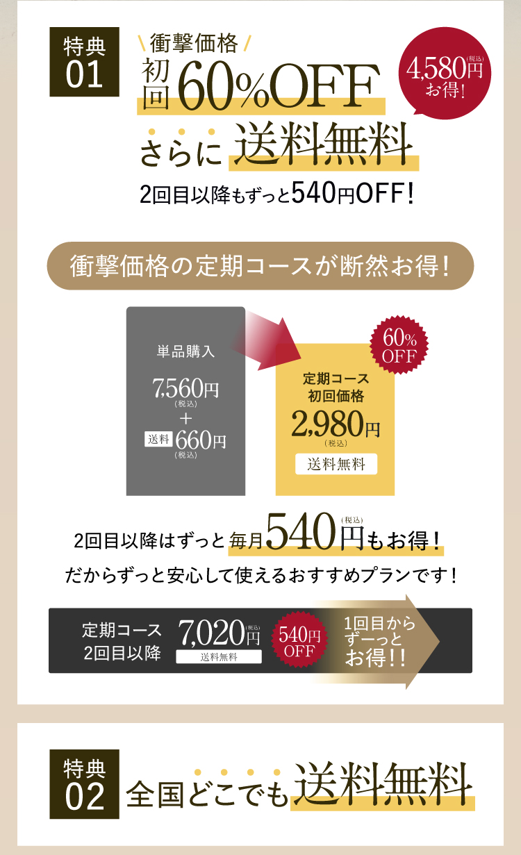 初回60％OFF！さらに送料無料
