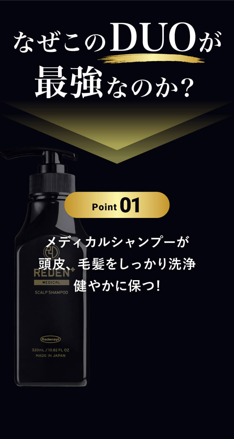 Point1メディカルシャンプーが頭皮、毛髪をしっかり洗浄。健やかに保つ