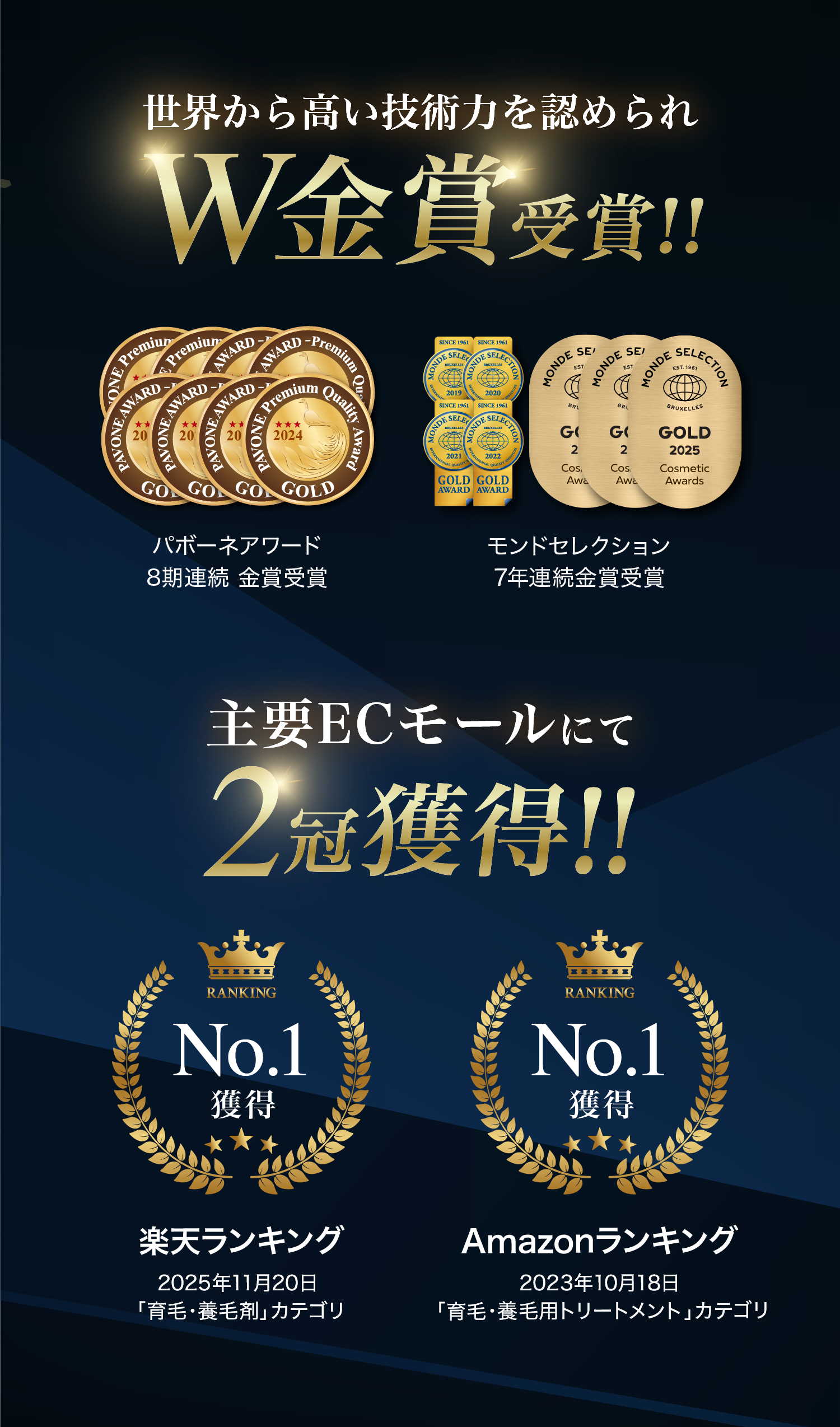 世界から高い技術力を認められW金賞受賞