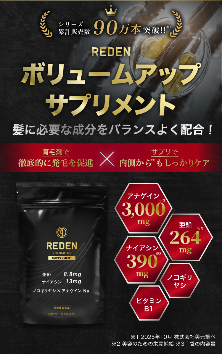 シリーズ累計販売90万本突破した育毛剤REDENからサプリメントが誕生！