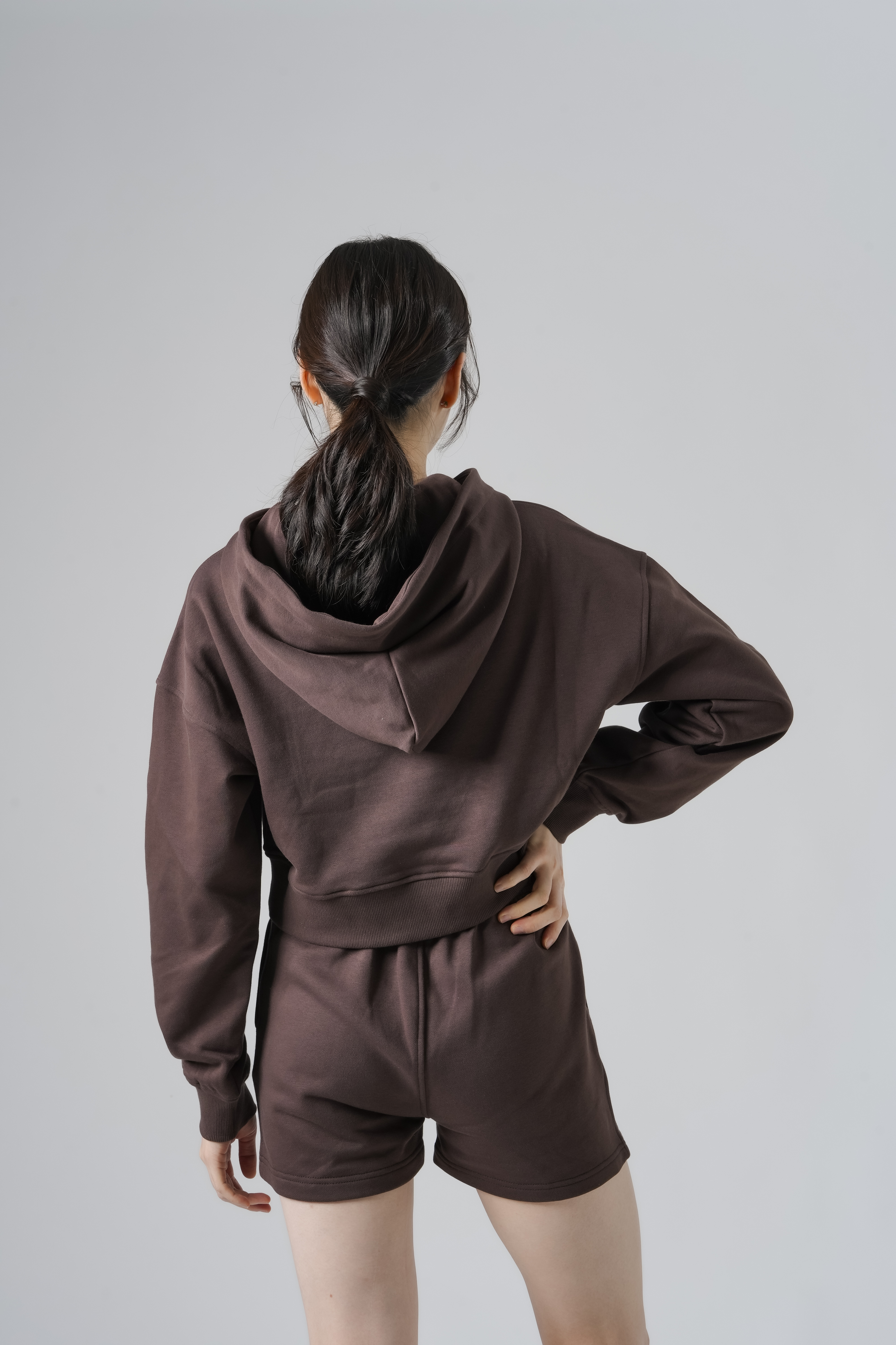 Cropped Hoodie Pullover SIZE: XS, カラー: Brown