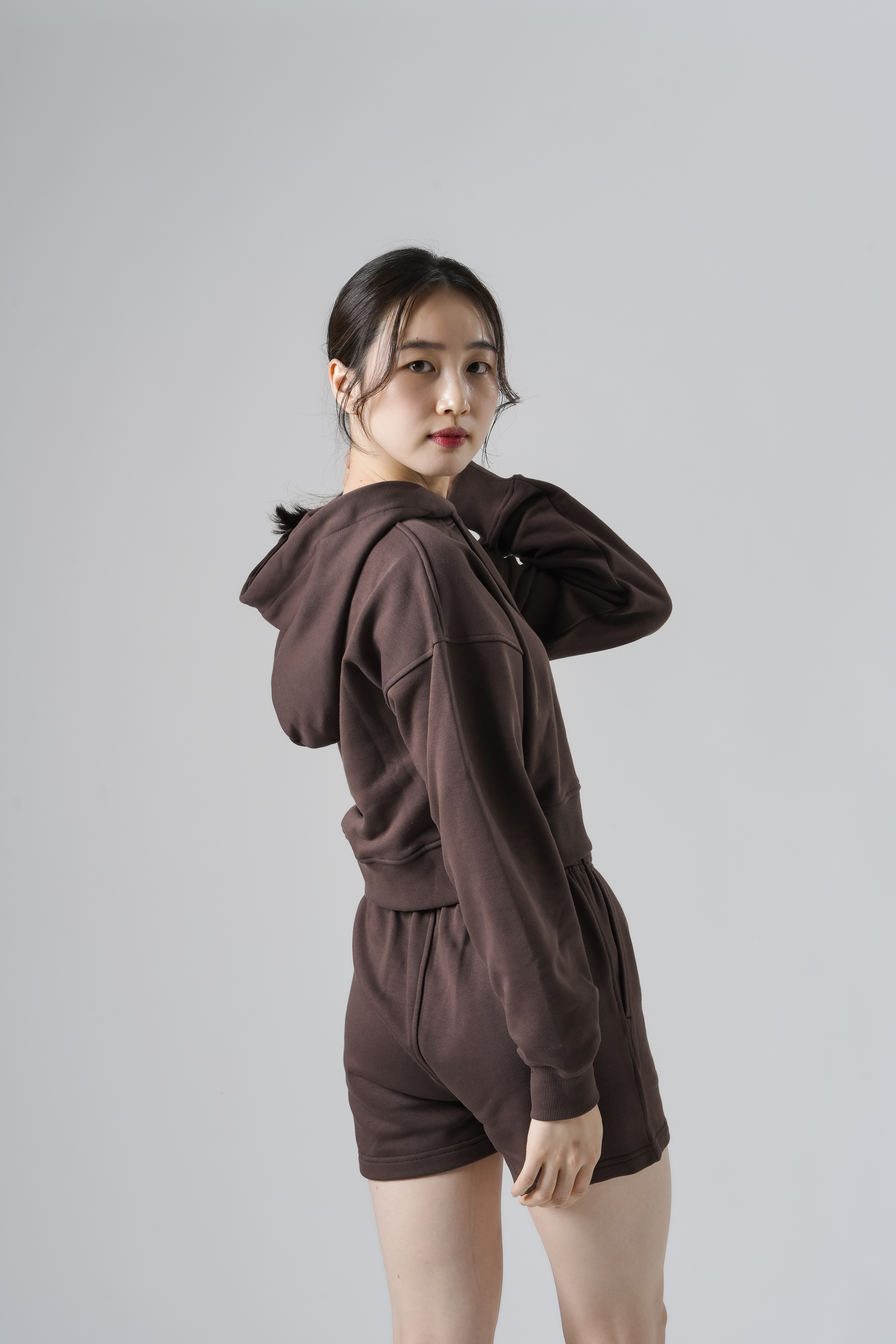 Cropped Hoodie Pullover SIZE: XS, カラー: Brown