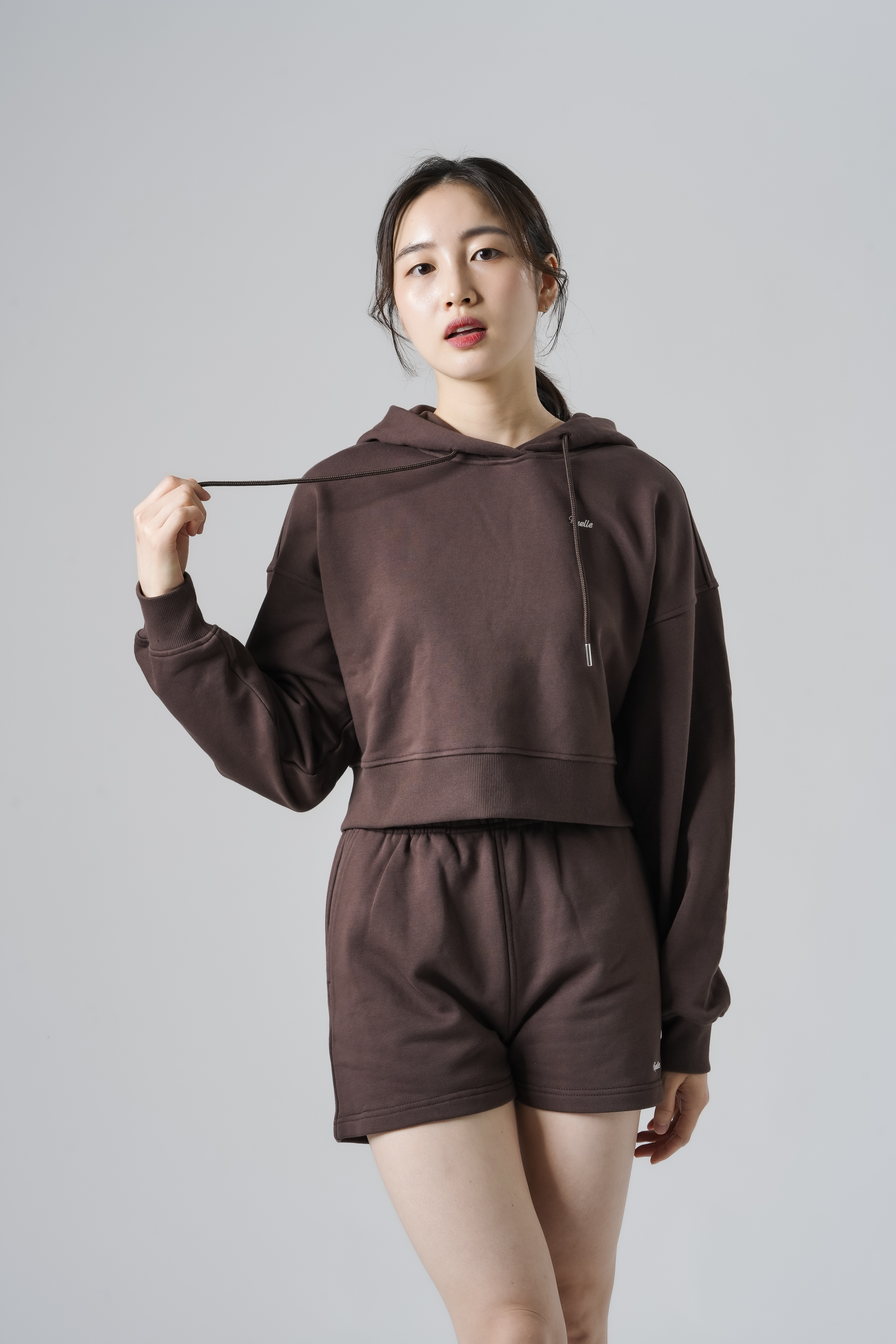 Cropped Hoodie Pullover SIZE: XS, カラー: Brown