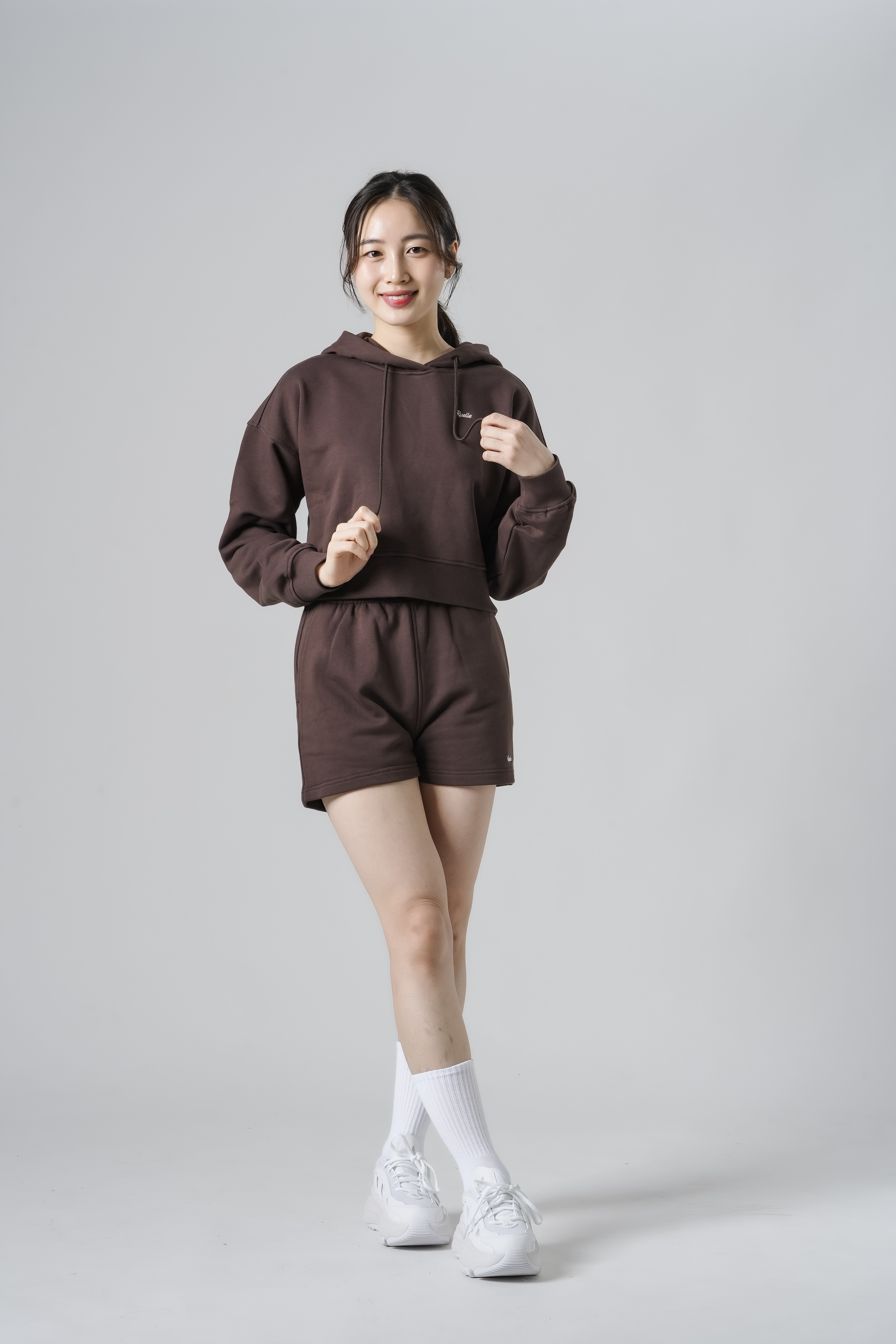Cropped Hoodie Pullover SIZE: XS, カラー: Brown