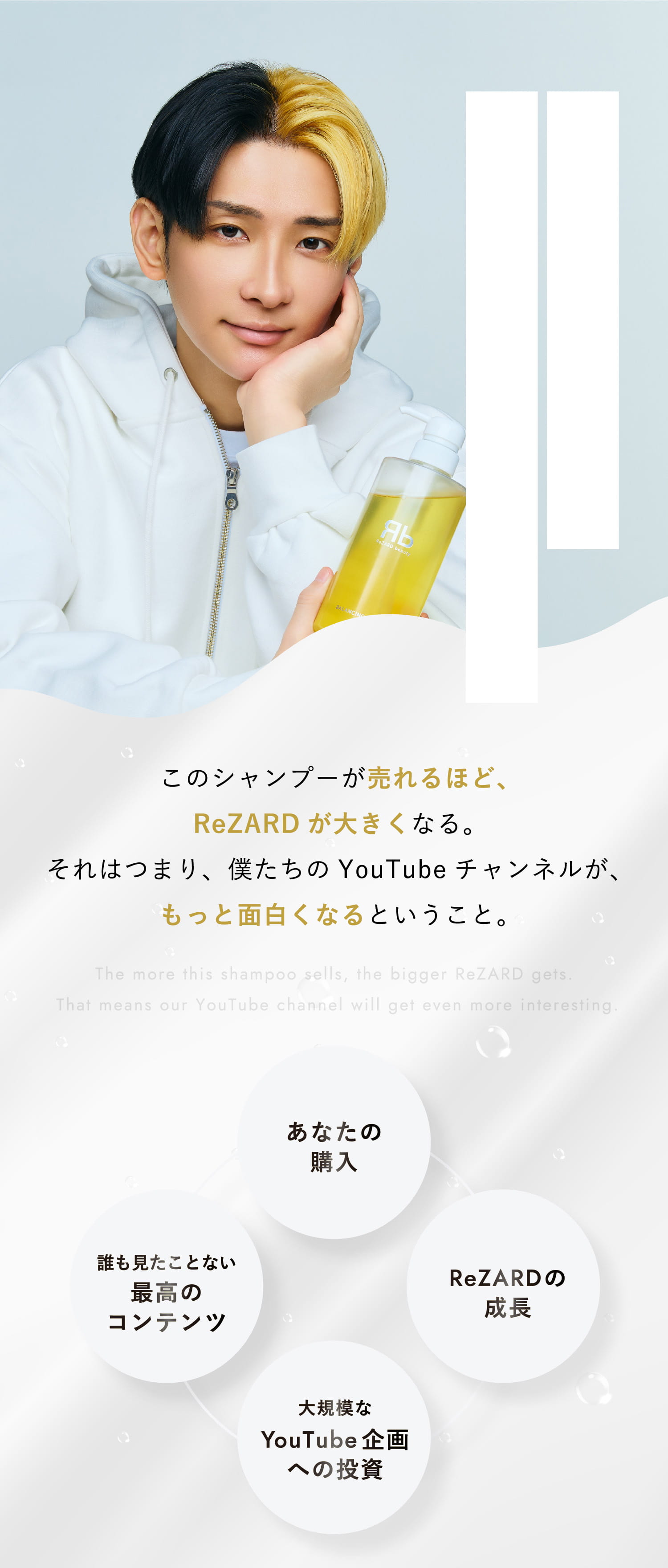 このシャンプーが売れるほど、ReZARDが大きくなる。それはつまり、僕たちのYouTubeチャンネルが、もっと面白くなるということ。