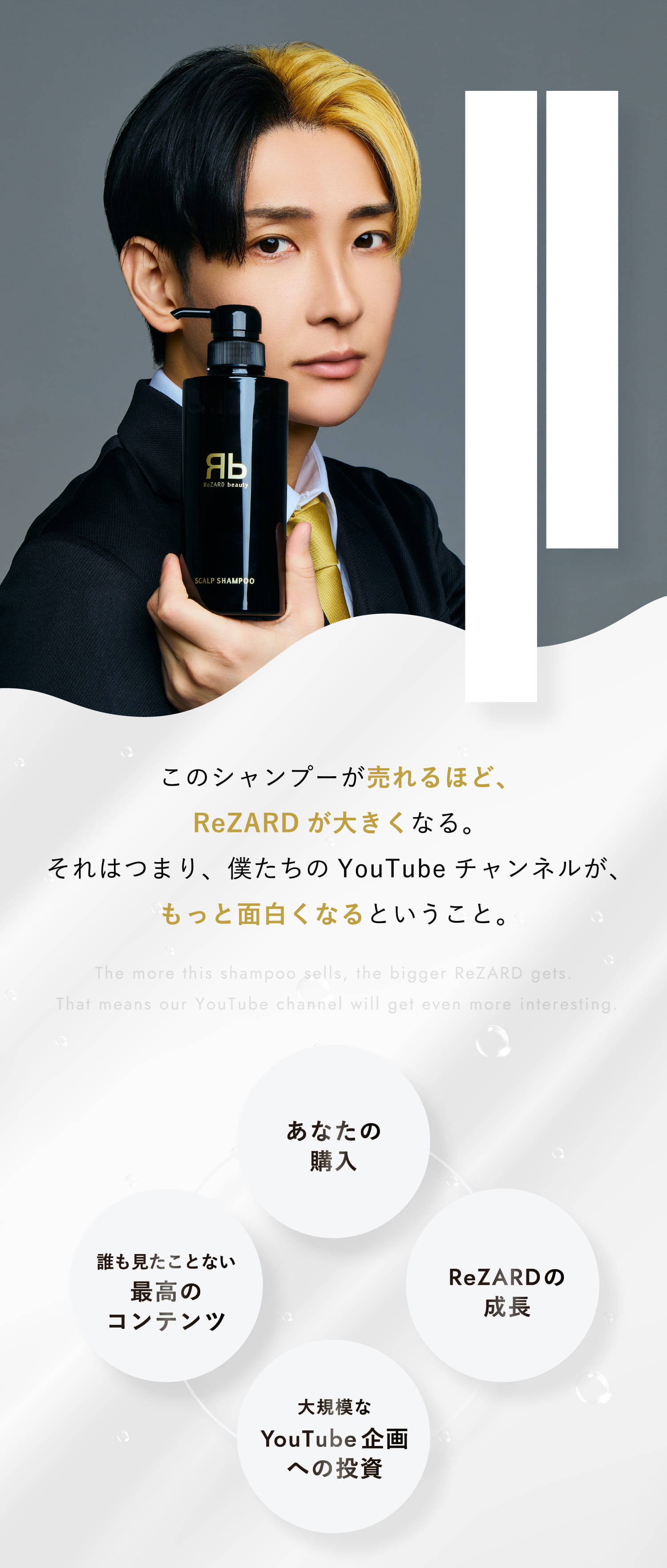 このシャンプーが売れるほど、ReZARDが大きくなる。それはつまり、僕たちのYouTubeチャンネルが、もっと面白くなるということ。