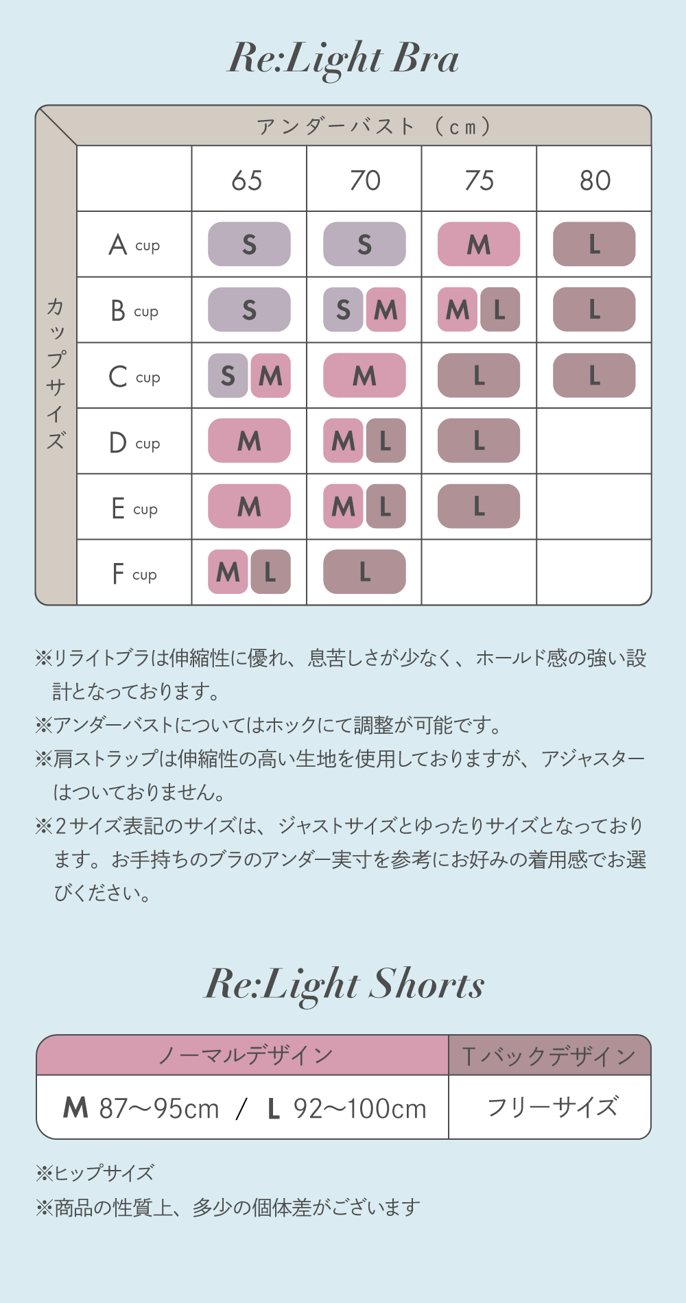リライトブラはS・M・Lの3サイズ展開