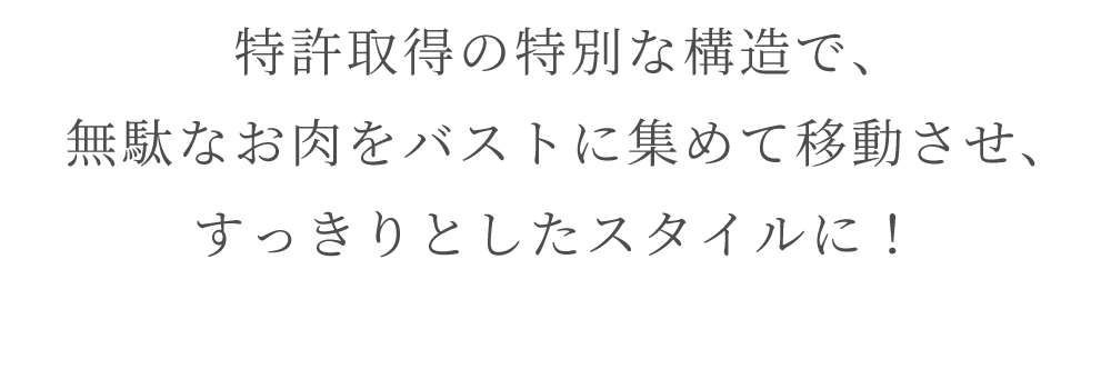 リライトブラ 特許取得の特別な構造でお肉をバストに集めてすっきりとしたスタイルに！