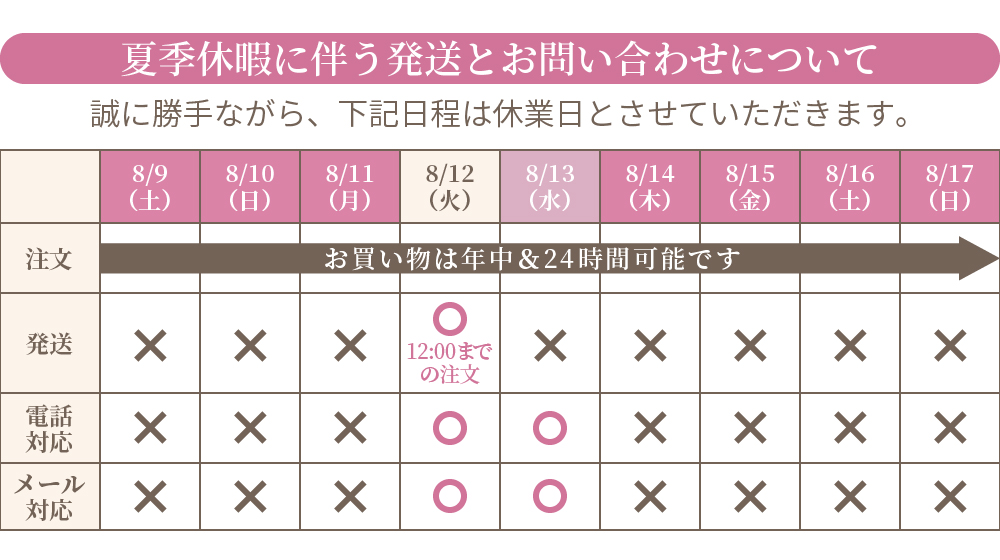 休業日のお知らせ表