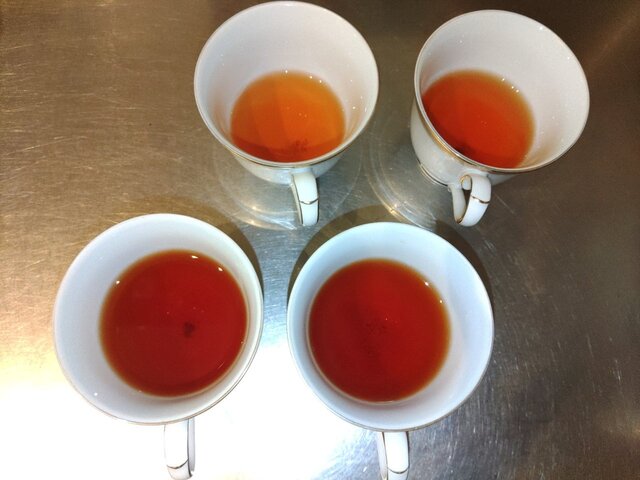 2種類の茶葉で、塩なし・塩ありを比較(当店にて撮影)