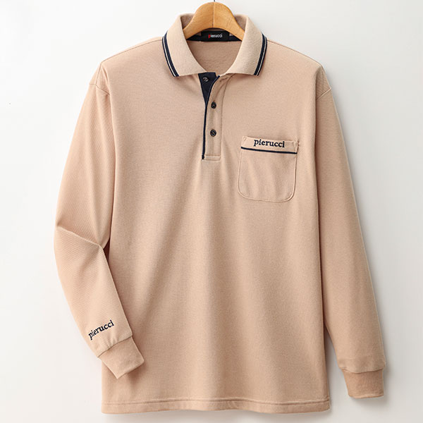 ピエルッチ 裏起毛刺繍入り長袖ポロシャツ4色組 AS-0778 1セット(4枚:4色×各1枚)