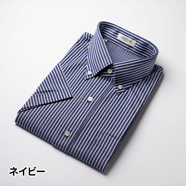 丸和繊維工業 INDUSTYLE TOKYO ストライプ ボタンダウンカラーシャツ リラックスフィット 半袖 1枚