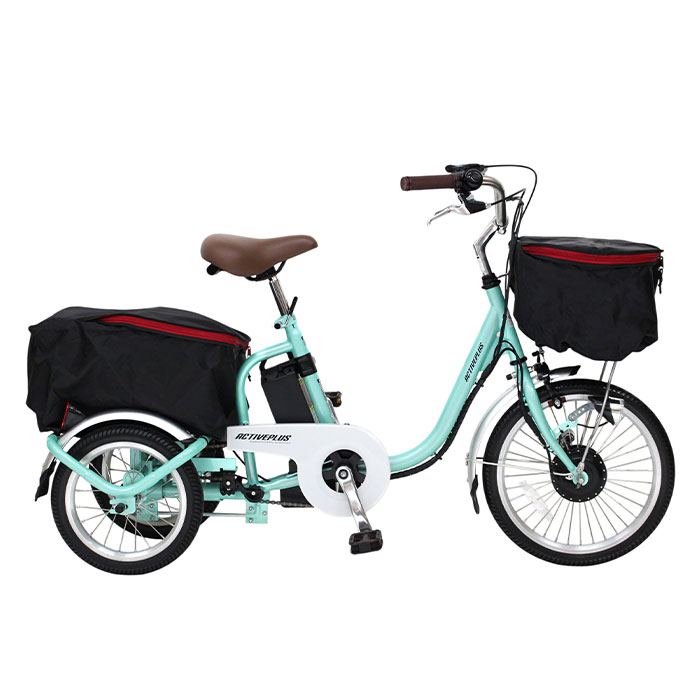 ミムゴ ACTIVE PLUS 【組立納品/前後カゴカバー付き】ノーパンク電動アシスト三輪自転車 ロータイプ 18インチ MG-TRM18APN 1台