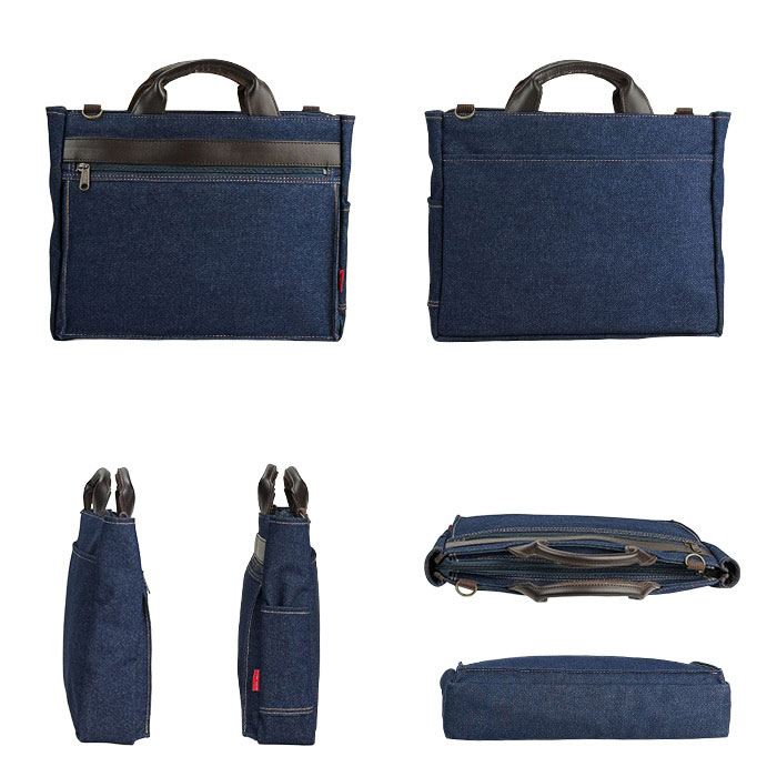 平野 鞄の國 井原デニム 2WAY横型トート 日本製 A4ファイル対応 26725-03 1個