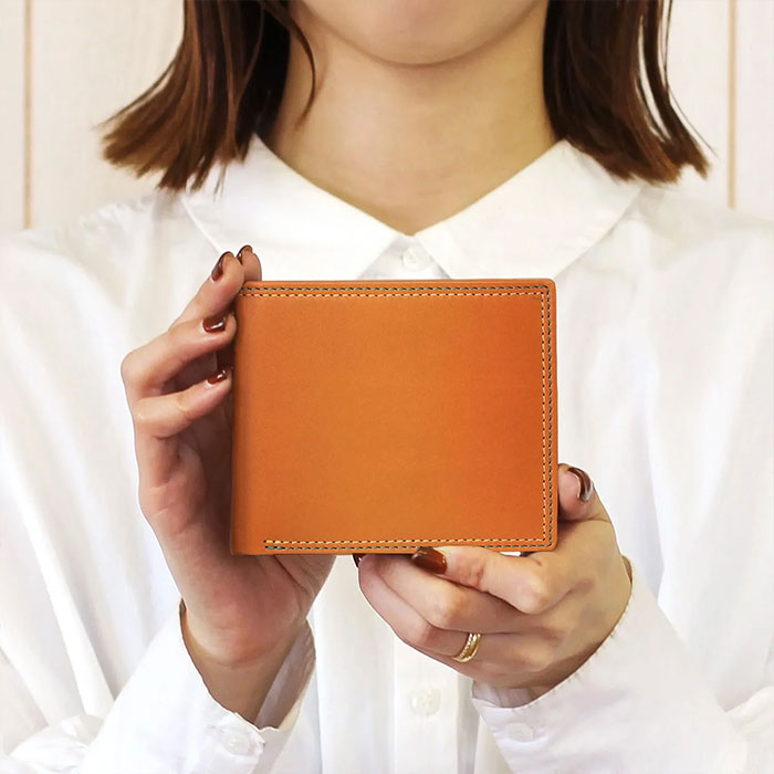 ミラグロ 牛革キップレザー・ダブルステッチ2つ折り財布 SL-CD-3046 1個