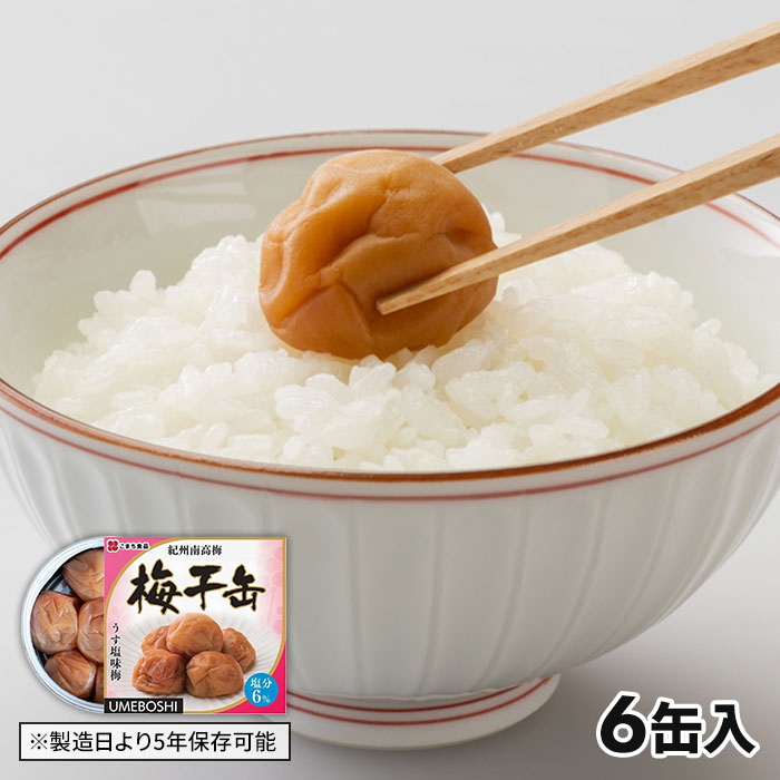 こまち食品 紀州南高梅使用 長期保存食 梅干缶 6缶 1セット：6缶入