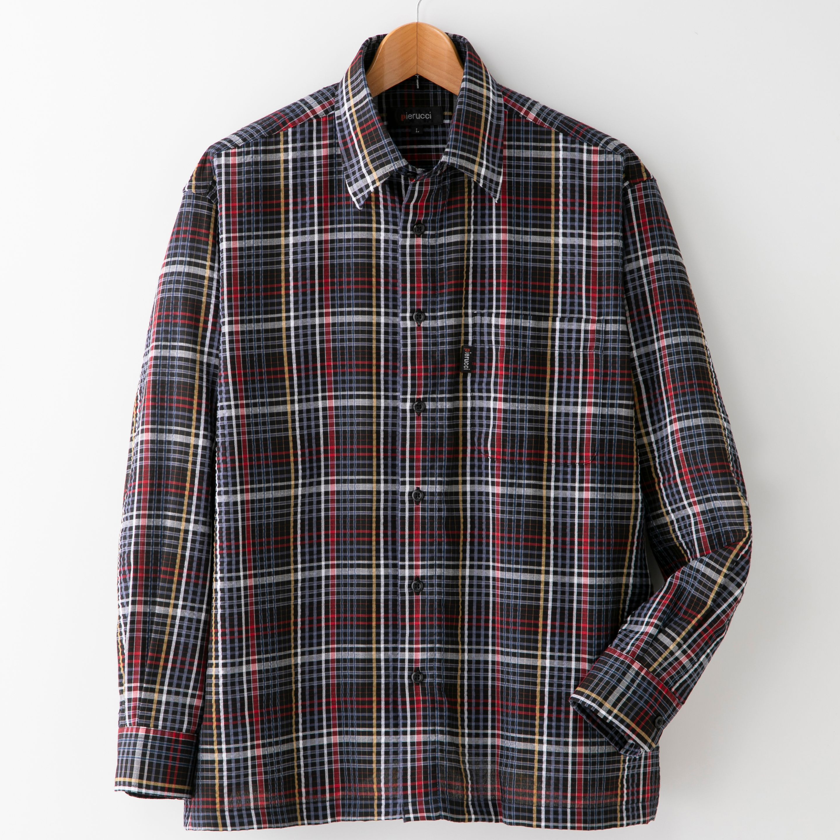 ピエルッチ サッカー生地格子柄長袖シャツ GV-081 1セット（2枚：2色×各1枚）